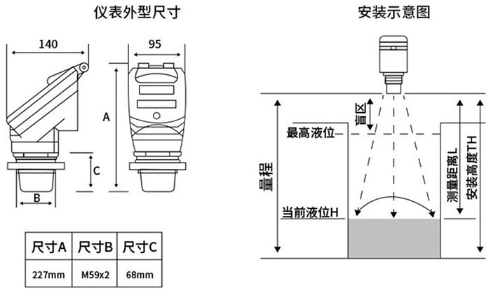 潤(rùn)滑油超聲波液位計(jì)外形尺寸圖